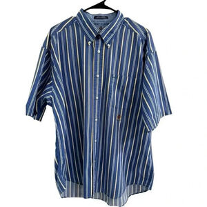 Vintage Tommy Hilfiger Button Up Shirt Size XL Blue Yellow Stripes Logo Casual
